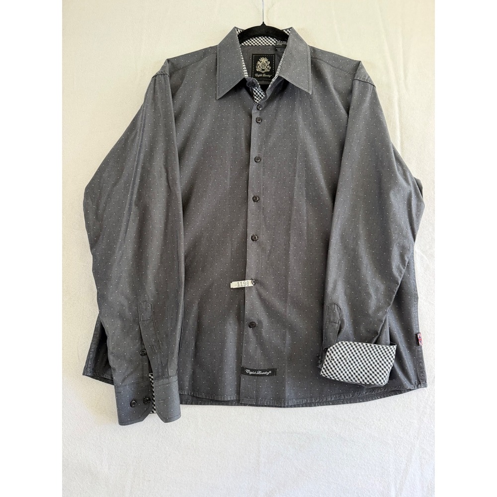 English Laundry Mens Grey Diamond Print Button Down Shirt Size M Long Sleeve